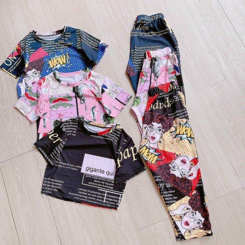 Sét áo + quần lửng in hoạ tiết sặc sỡ