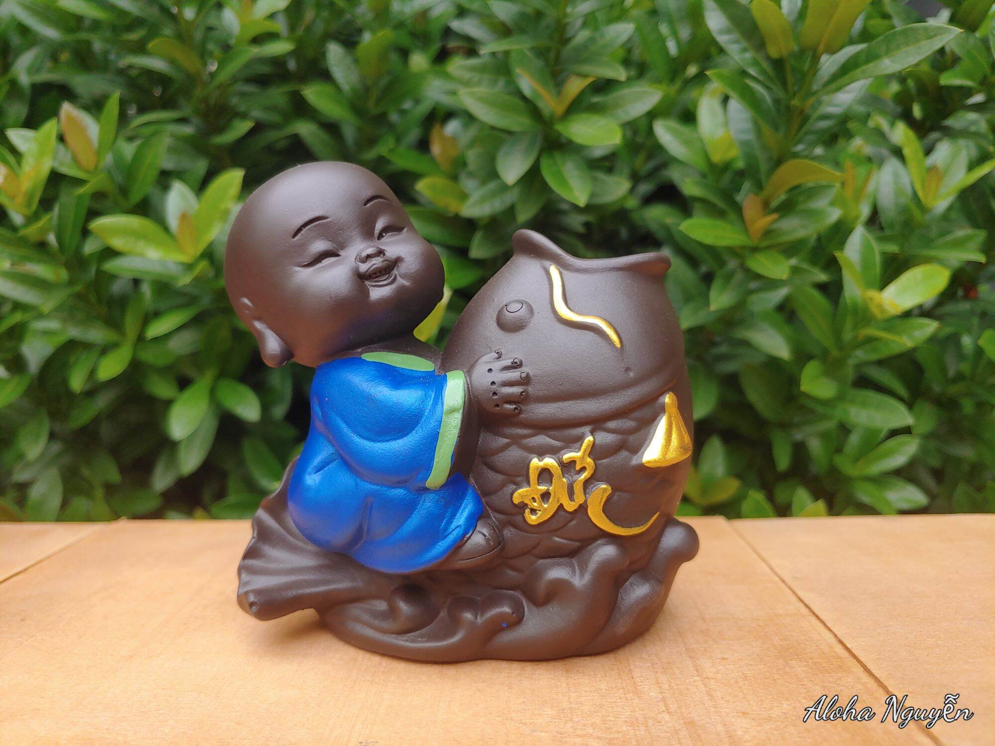 Chậu chú tiểu trồng cây màu đen .bao bể .mua bộ 7 chú tặng kèm tiểu cảnh mini.
