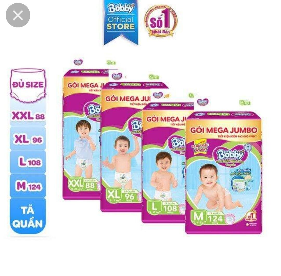 Tã quần Mega Jumbo Bobby XL92 miếng
