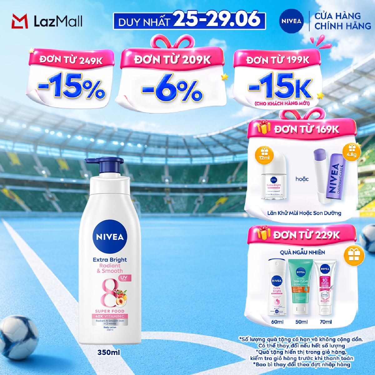 Sữa Dưỡng Thể NIVEA Extra Bright Dưỡng Sáng Mịn Da/Chống Nắng Ban Ngày/Sáng Da Ban Đêm (350ml) - 88311/98413/98412