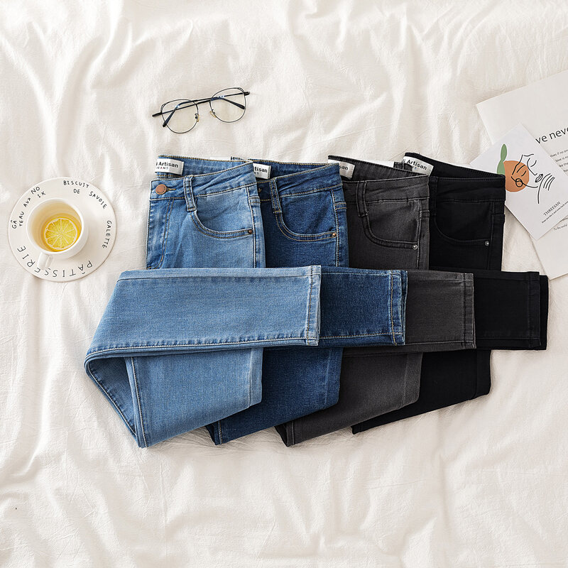 Nữ Quần Jeans Bó Xuân Hè Mới Xuất Hiện Thon Gọn Bút Chì Quần Cao Vòng Eo Cotton, Vải Bông Co Giãn Denim Mỏng Co Giãn Quần Tây