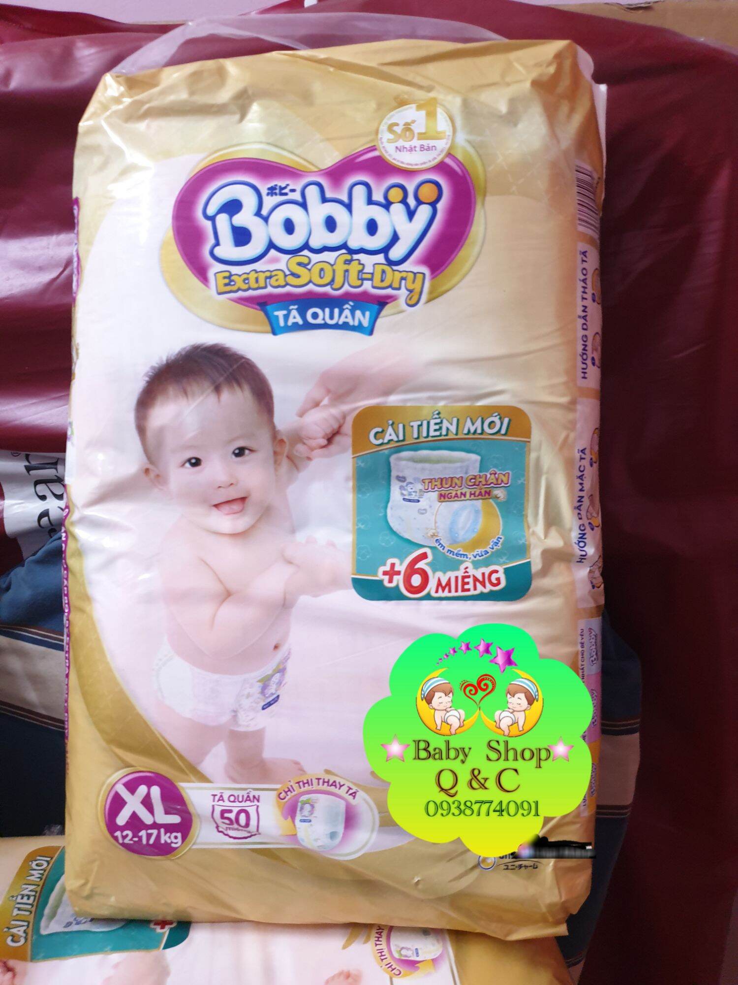 ??tặng thêm 6 miếng trong bao??tã quần bobby extra soft dry size xl50+6 miếng