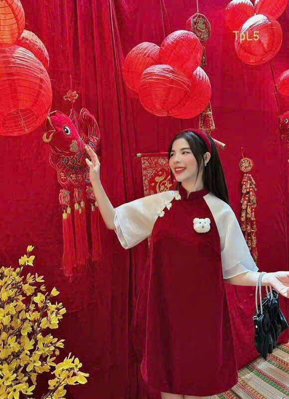 Áo dài cách tân tết phối voan xinh