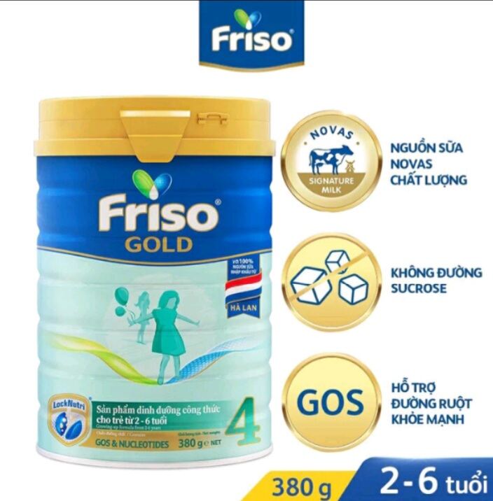 2 LON SỮA BỘT FRISO GOLD 4 CHO TRẺ TỪ 2 ĐẾN 6 TUỔI. LON 380G DATE 07.2026