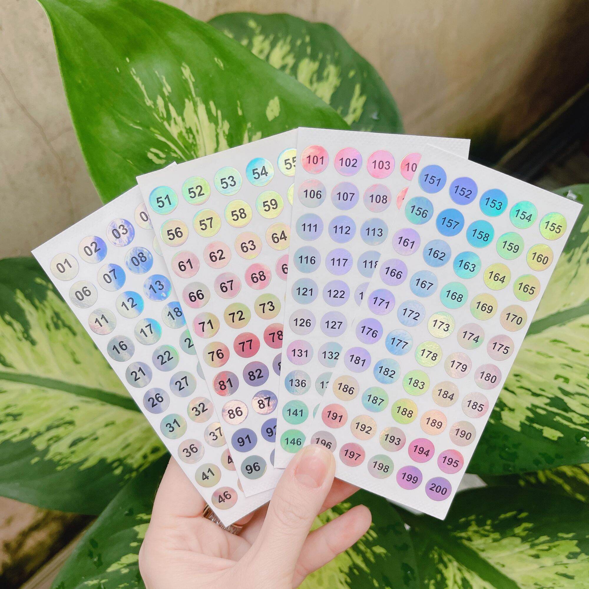 Set tem dán số chai sơn phản quang bảy màu từ 01 đến 300