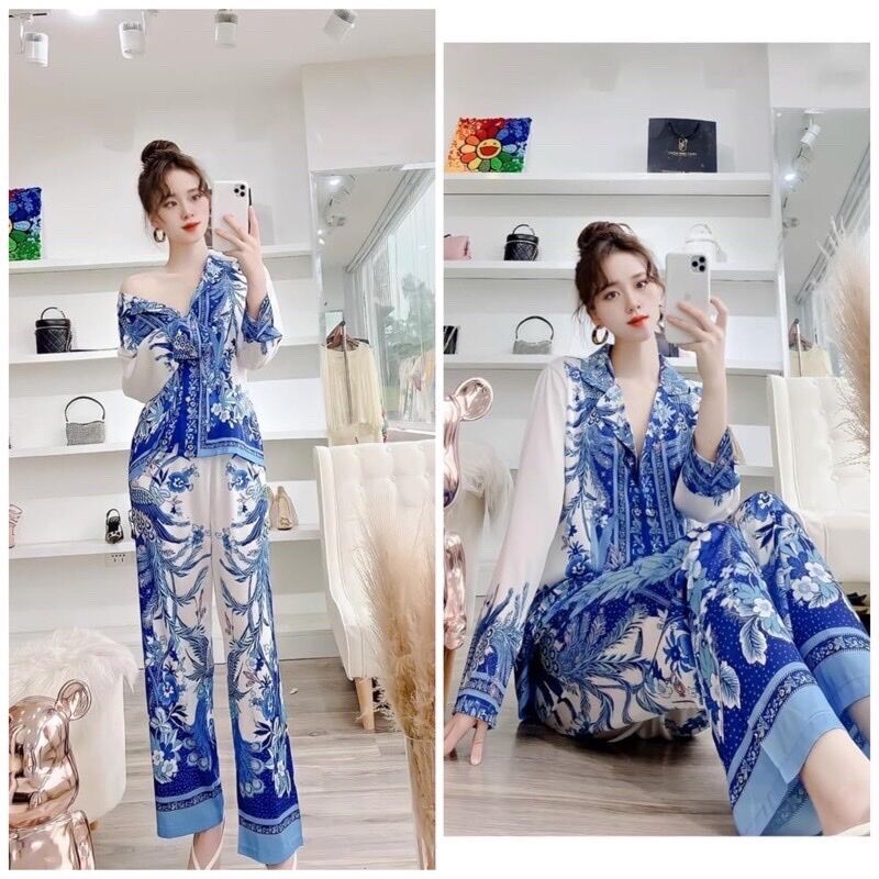 Bộ lụa mặc nhà qc mẫu hot chim phượng siêu sang