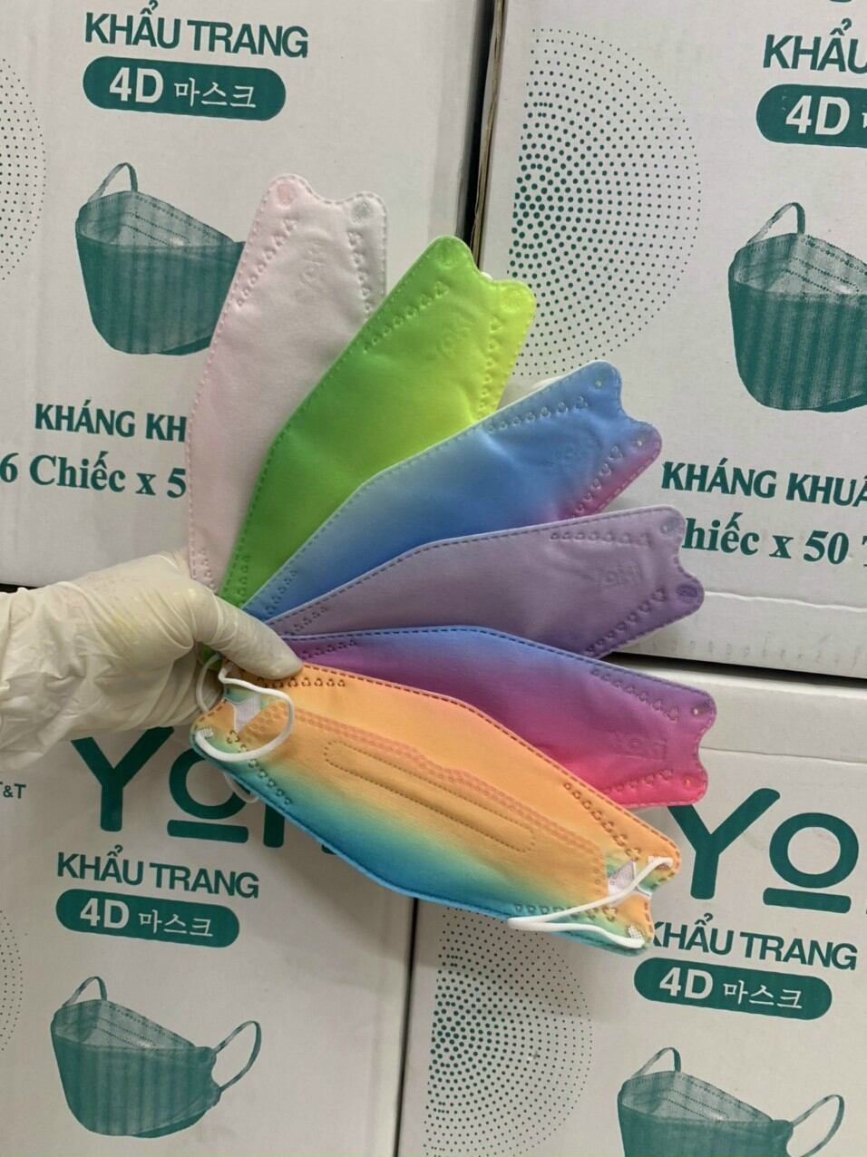 Khẩu trang 4d loang màu yoki gói 6 cái