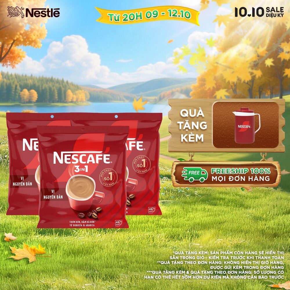 [ƯU ĐÃI THÁNG 10] [FREESHIP HCM] Combo 3 Bịch NESCAFÉ 3IN1 Công thức cải tiến - VỊ NGUYÊN BẢN (Bịch 46 gói)