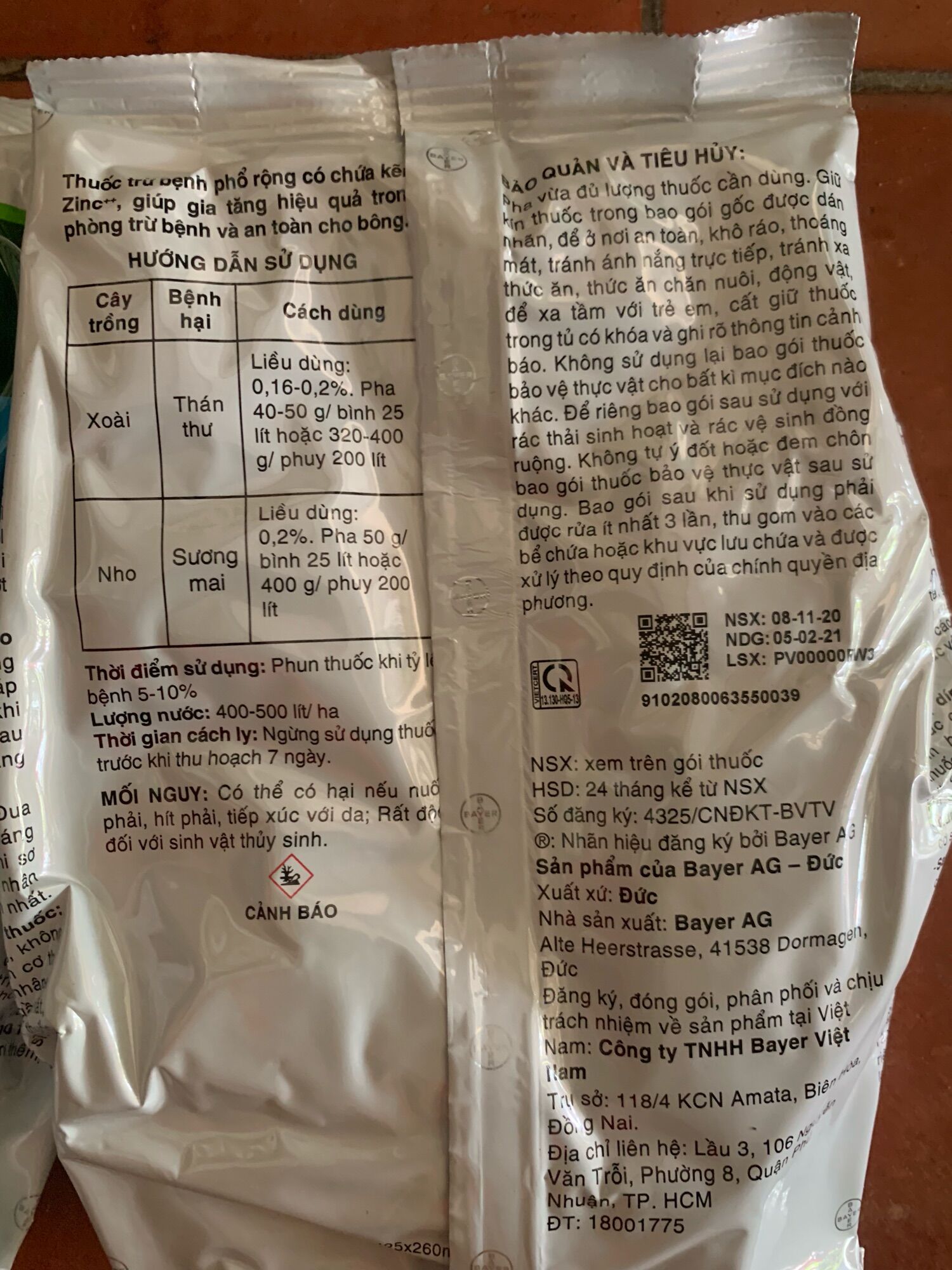 Antracol gói 500g dạng cớm thương hiệu Bayer