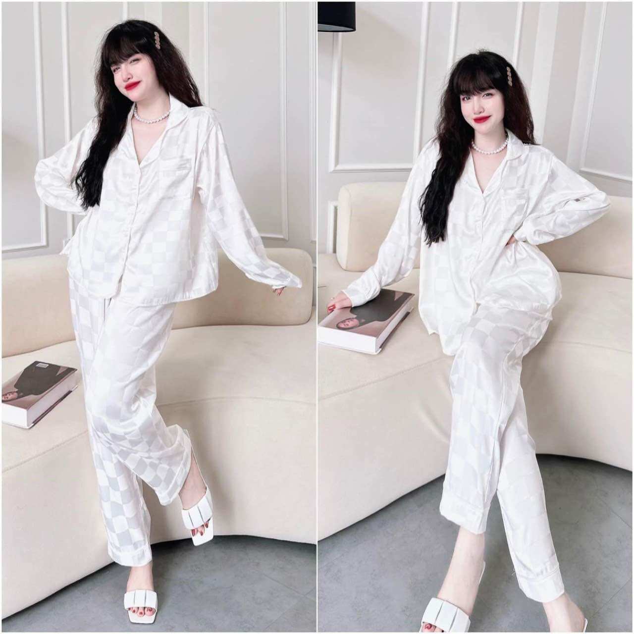 Bigsize 55-90kg đồ bộ lụa gấm ô vuông tay ngắn - tay dài tay phồng