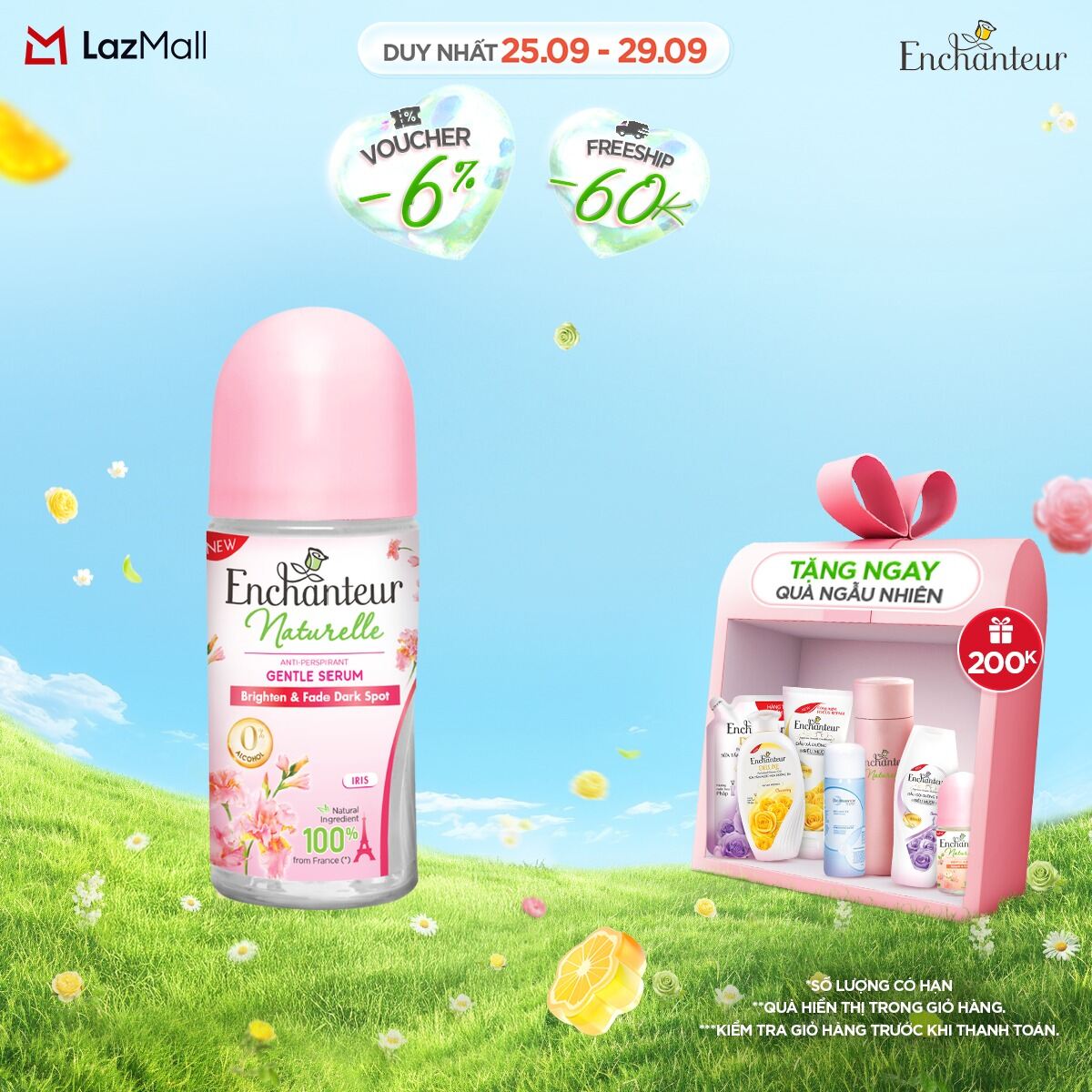 [MỚI] Serum khử mùi thiên nhiên dịu nhẹ Enchanteur hương hoa hồng/ Lavender /  Iris 50ml