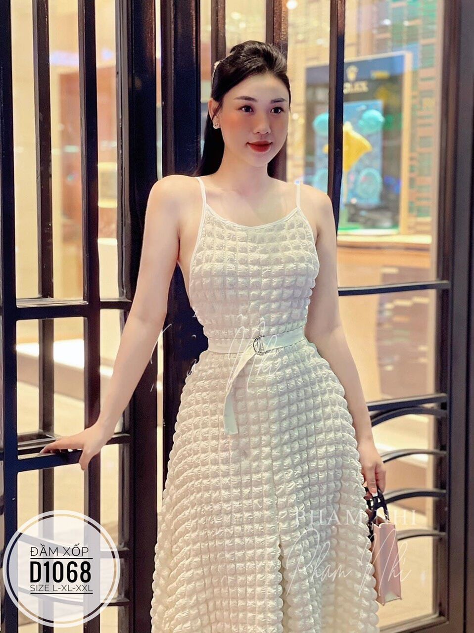 60-90kg Bigsize Đầm xốp cổ yếm D1068