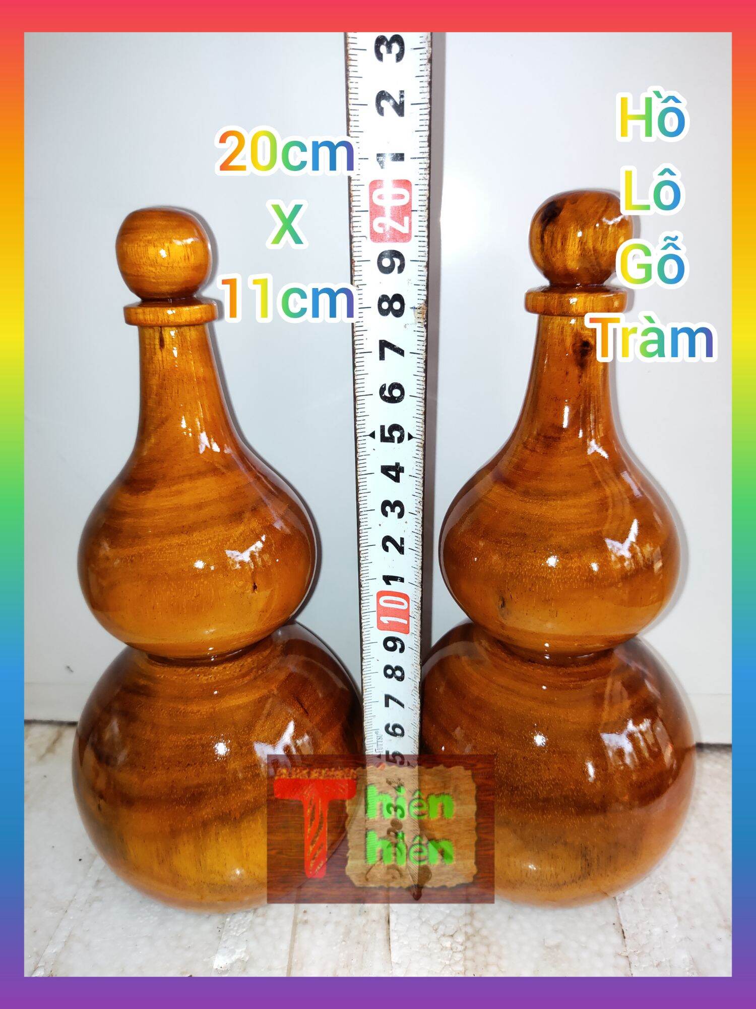 cặp hồ lô trang trí phong thủy gỗ tràm cao 20cm