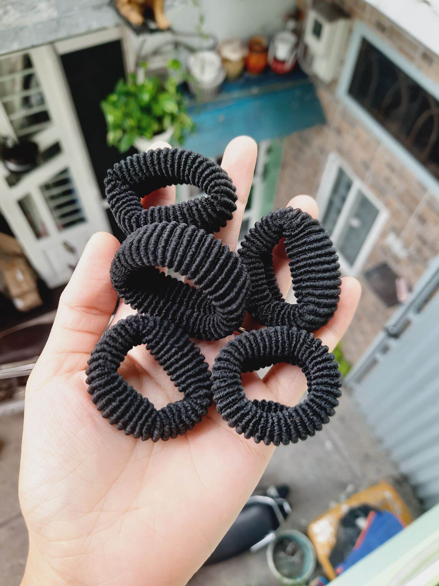 Túi 10 thun cột tóc sọc màu đen (bản 1.5cm)