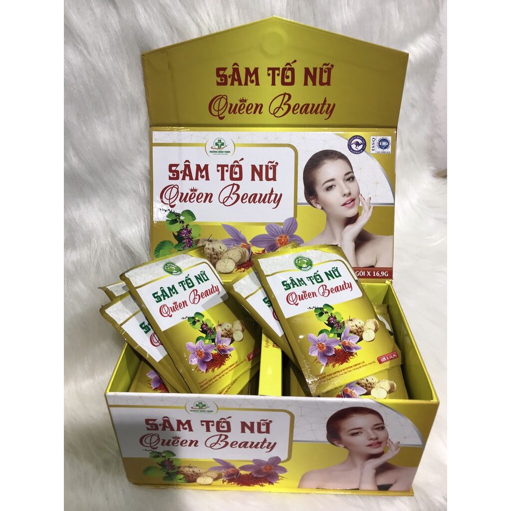 Hộp 30 gói bột pha sâm tố nữ queen beauty bổ sung nội tiết tố nữ giúp vòng 1 săn chắc