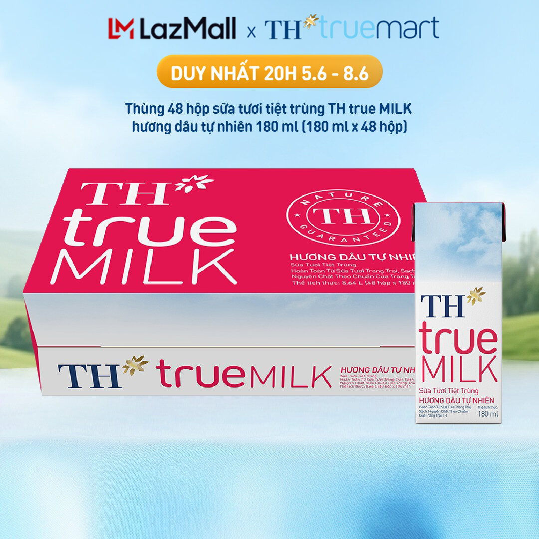 Thùng 48 hộp sữa tươi tiệt trùng TH true MILK hương dâu tự nhiên 180 ml (180 ml x 48)