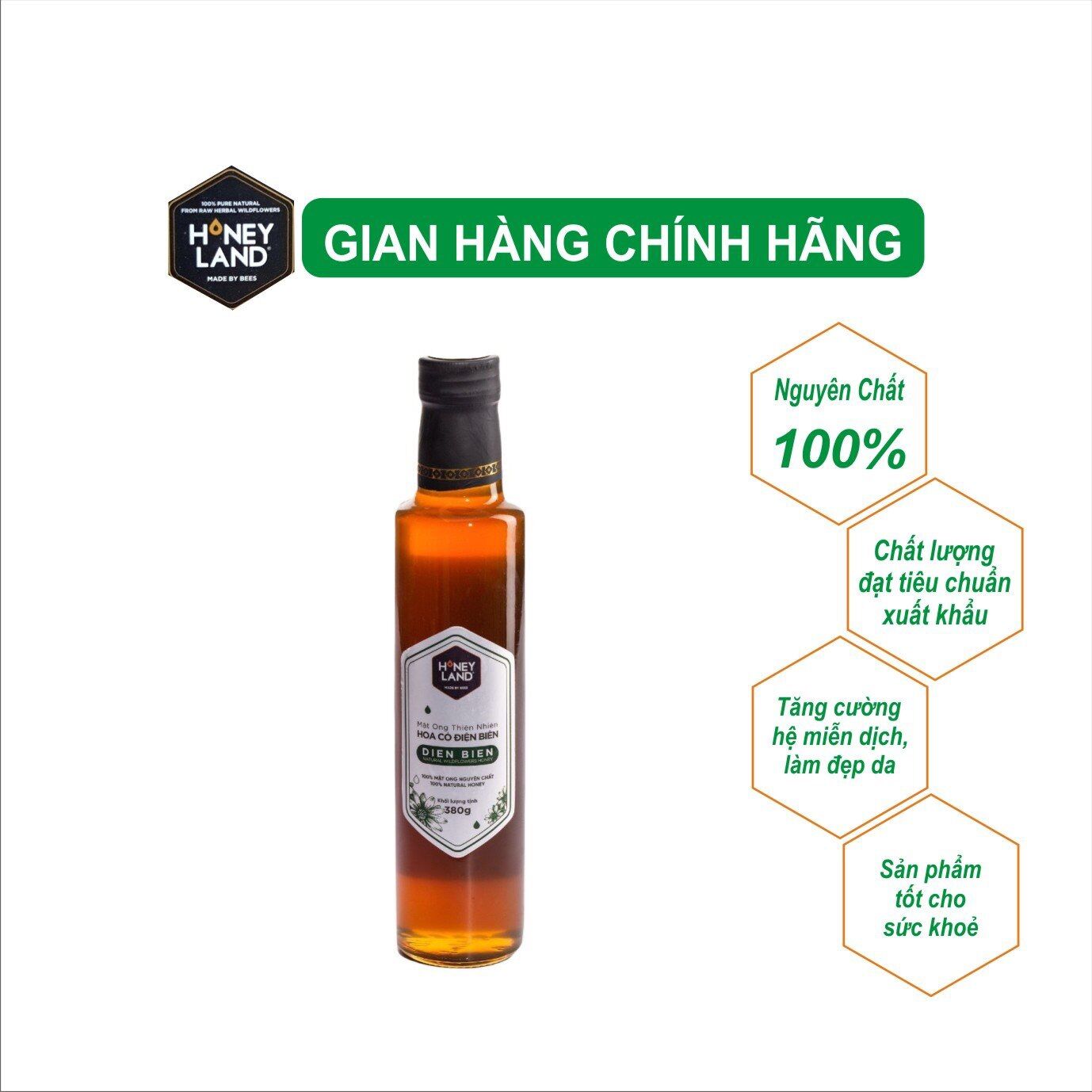 Mật ong Hoa Cỏ Điện Biên Honeyland 380g mật ong nguyên chất