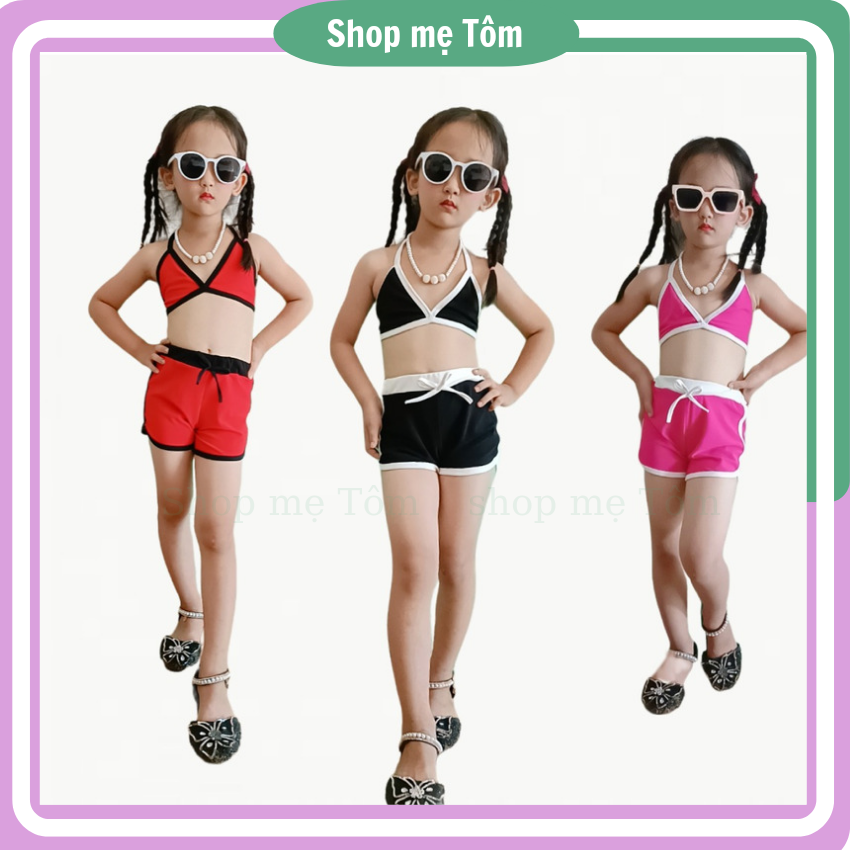 Đồ bơi bé gái, sét đồ bơi quần đùi điệu đà cho bé gái