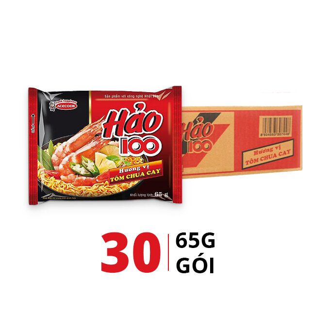 1 thùng mì Hảo 100 tôm chua cay 30 gói x 65g