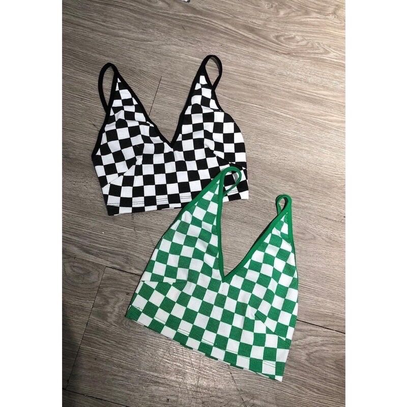 Áo ba lỗ cổ V/ áo croptop caro C3