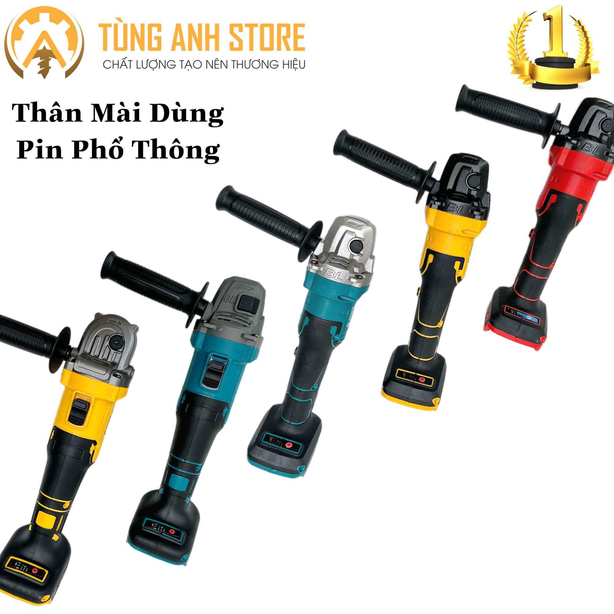 Thân máy mài góc dùng pin phổ thông- Loại 1 - Có chống khởi động ngược - Có chỉnh tốc - Công tắc bóp/Công tắc gạt