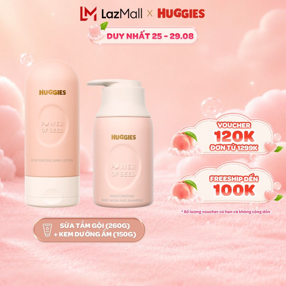 Combo 1 Sữa Tắm Gội và 1 Kem Dưỡng Ẩm Huggies