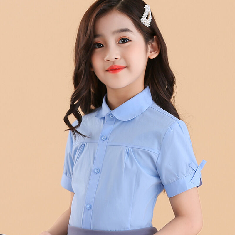 Áo sơ mi trắng bé gái áo sơ mi trắng trẻ em cotton mùa hè tay ngắn đồng phục học sinh bé lớn nhỡ học sinh tiểu học trang phục biểu diễn kiểu tây