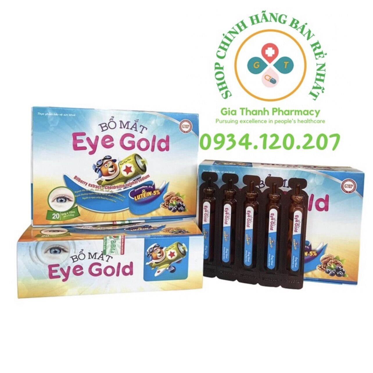 Bổ mắt Eye Gold hộp 20 ống giúp giảm mỏi mắt, khô mắt, cải thiện thị lực trẻ từ 6m