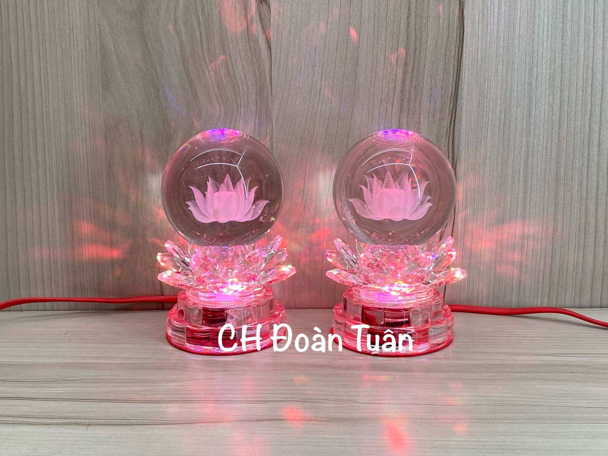 Cặp đèn thờ quả cầu pha lê-đèn cầu sen pha lê đổi màu-4 kích cỡ