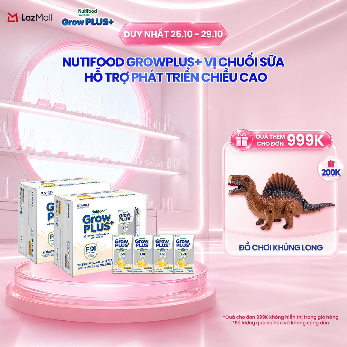 Combo 2 Thùng 24 hộp Sữa bột pha sẵn Nutifood Sweden GrowPLUS+ Vị Chuối Sữa hộp 110ml - Hỗ trợ phát triển chiều cao