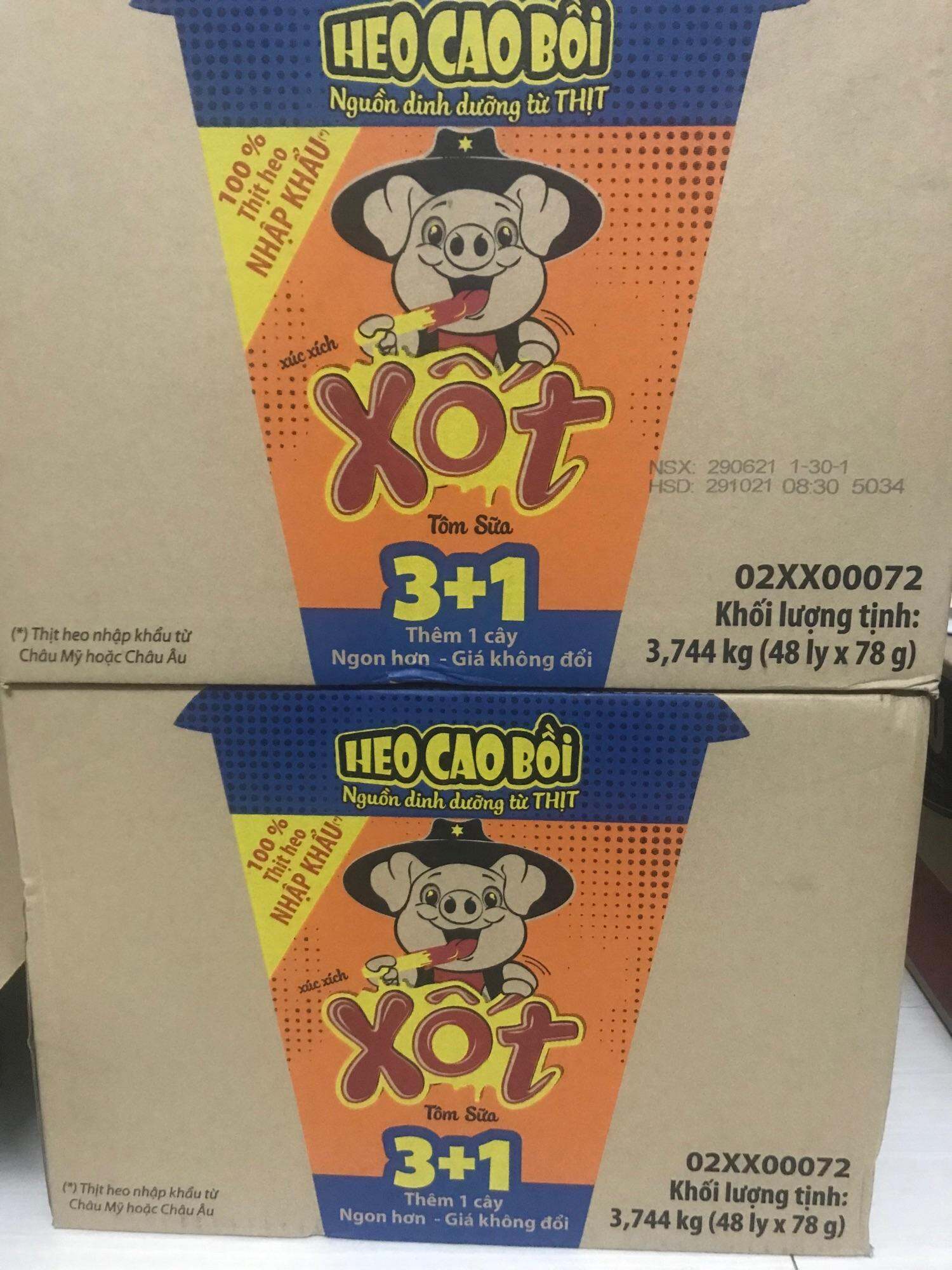 Thùng 48 hủ xúc xích lắc heo cao bồi vị tôm sữa(màu cam)