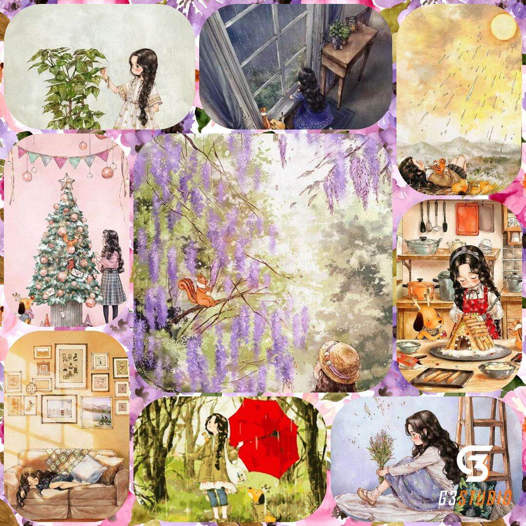 [FREESHIP MAX] - Tranh tô màu số hoá CHIBI baby CÓ KHUNG - QT canvas nature shop