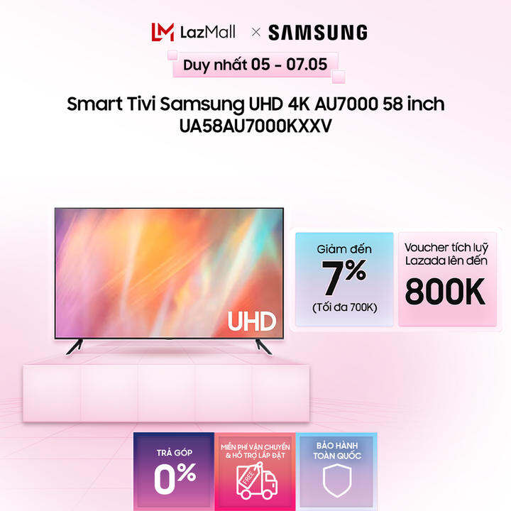 [VOUCHER 7% GIẢM TỐI ĐA 700K] [TRẢ GÓP 0%] Smart TV Samsung UHD 4K 58 inch AU7000 2021