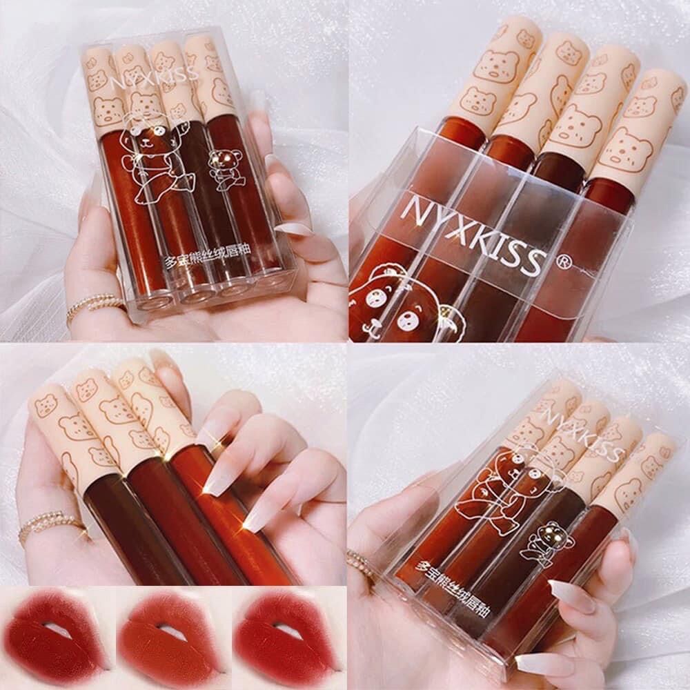 Set 4 son nyxkiss 2 hình gấu chính hãng nội địa