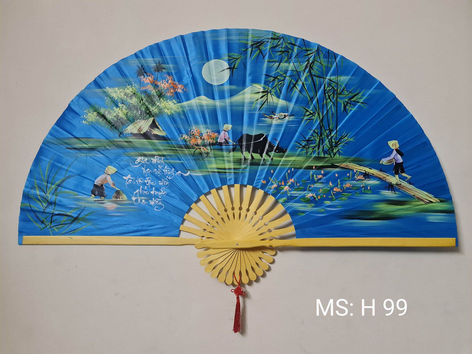 Quạt Vải Lụa Tranh Treo Tường Kích Thước Lớn 1m50 (quạt giấy, quạt vải)