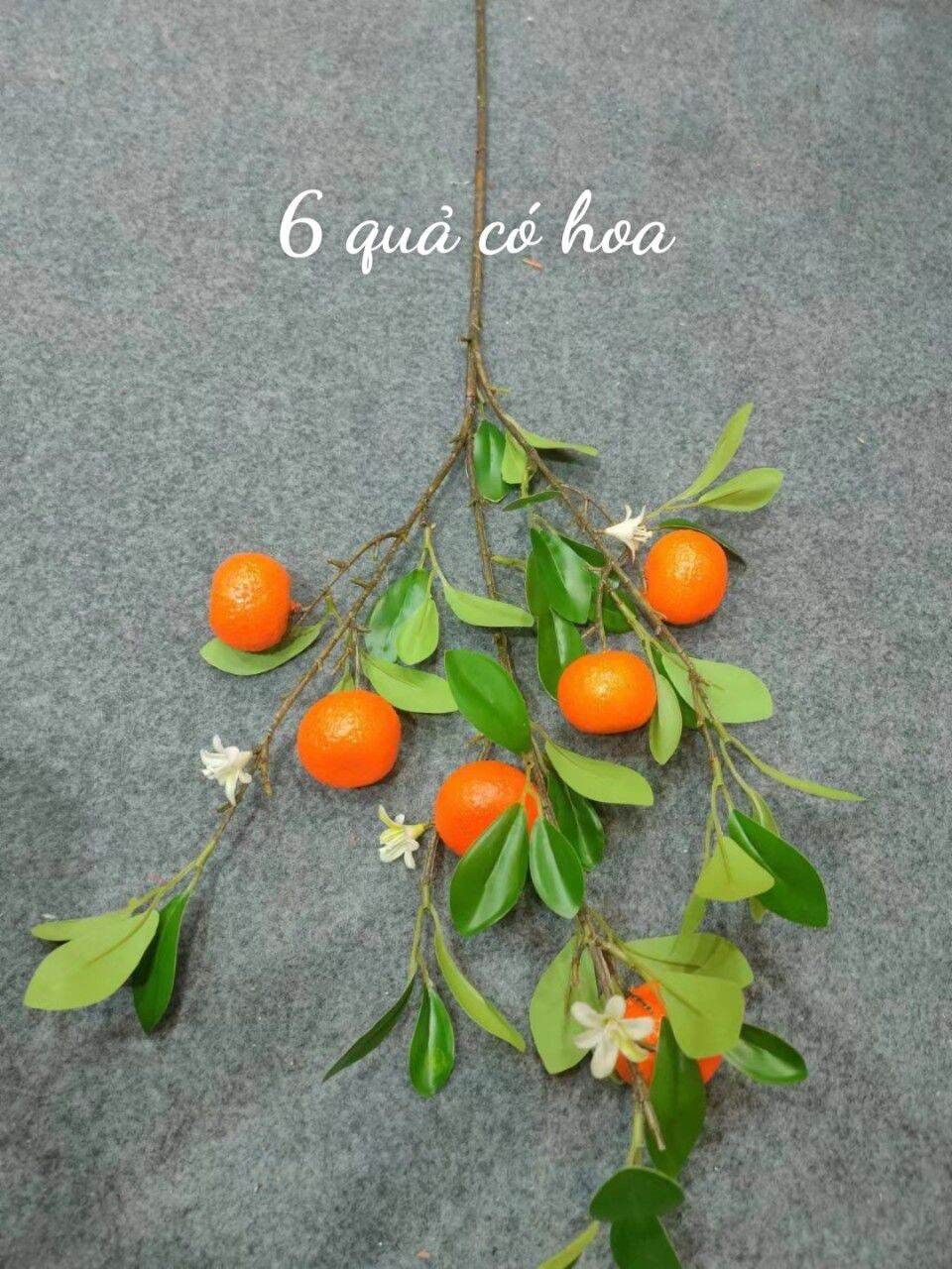 Cành Quả Quýt 8 quả Có Hoa, cây giả