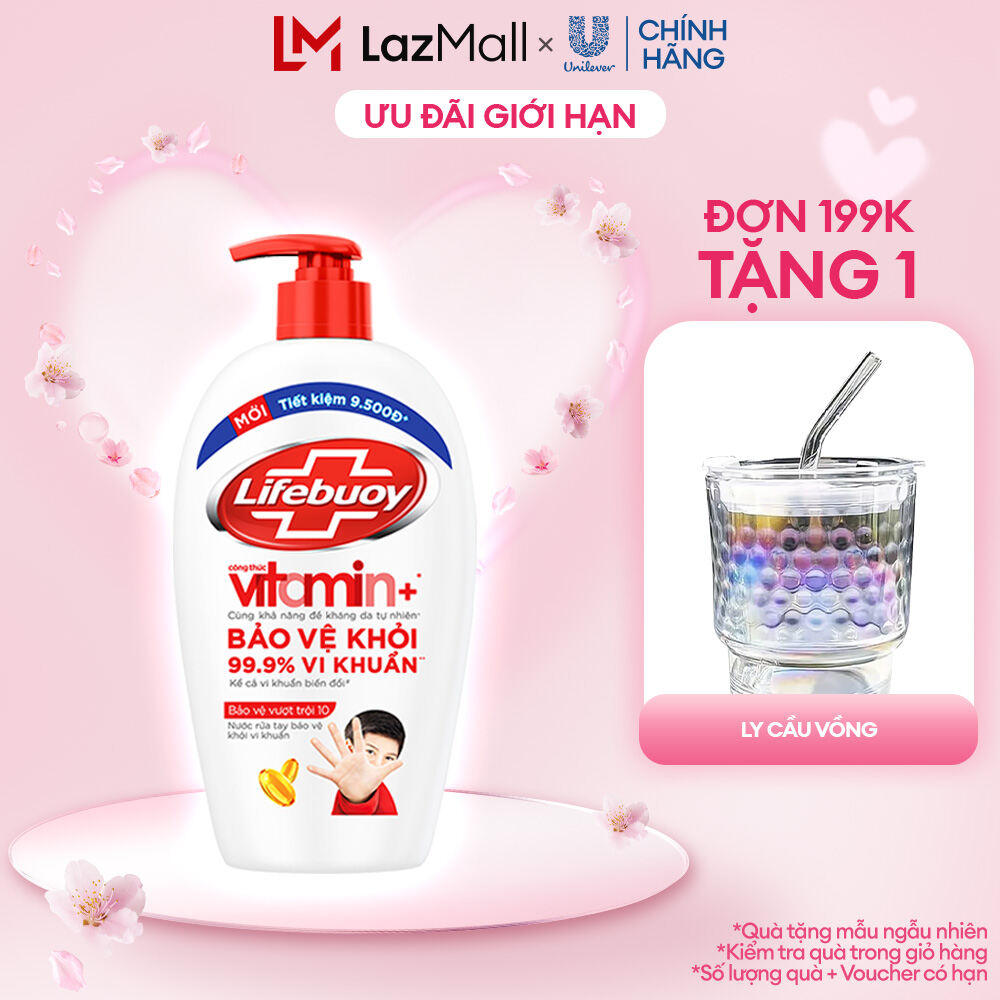 Nước Rửa Tay Lifebuoy Công thức Vitamin+ Bảo Vệ Vượt Trội 10 Chai 450g