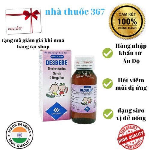 Siro Desbebe lọ 60ml từ ấn độ giảm nhanh viêm mũi dị ứng, hắt hơi, sổ mũi, ngứa mũi, nghẹt mũi,chảy nước mắt, ngứa họng