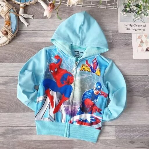 Áo khoác chống nắng bé trai siêu nhân người nhện biệt đội siêu anh hùng siêu nhân người nhện size nhí đại