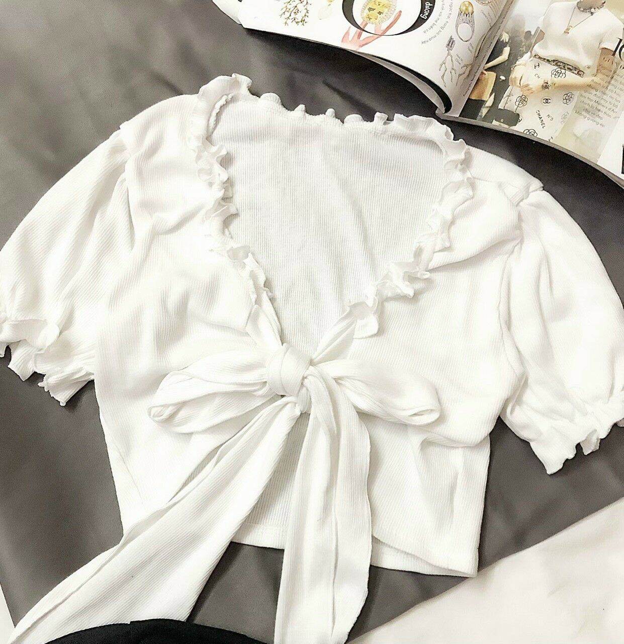 ÁO KIỂU CROPTOP BUỘC NƠ TRƯỚC NGỰC