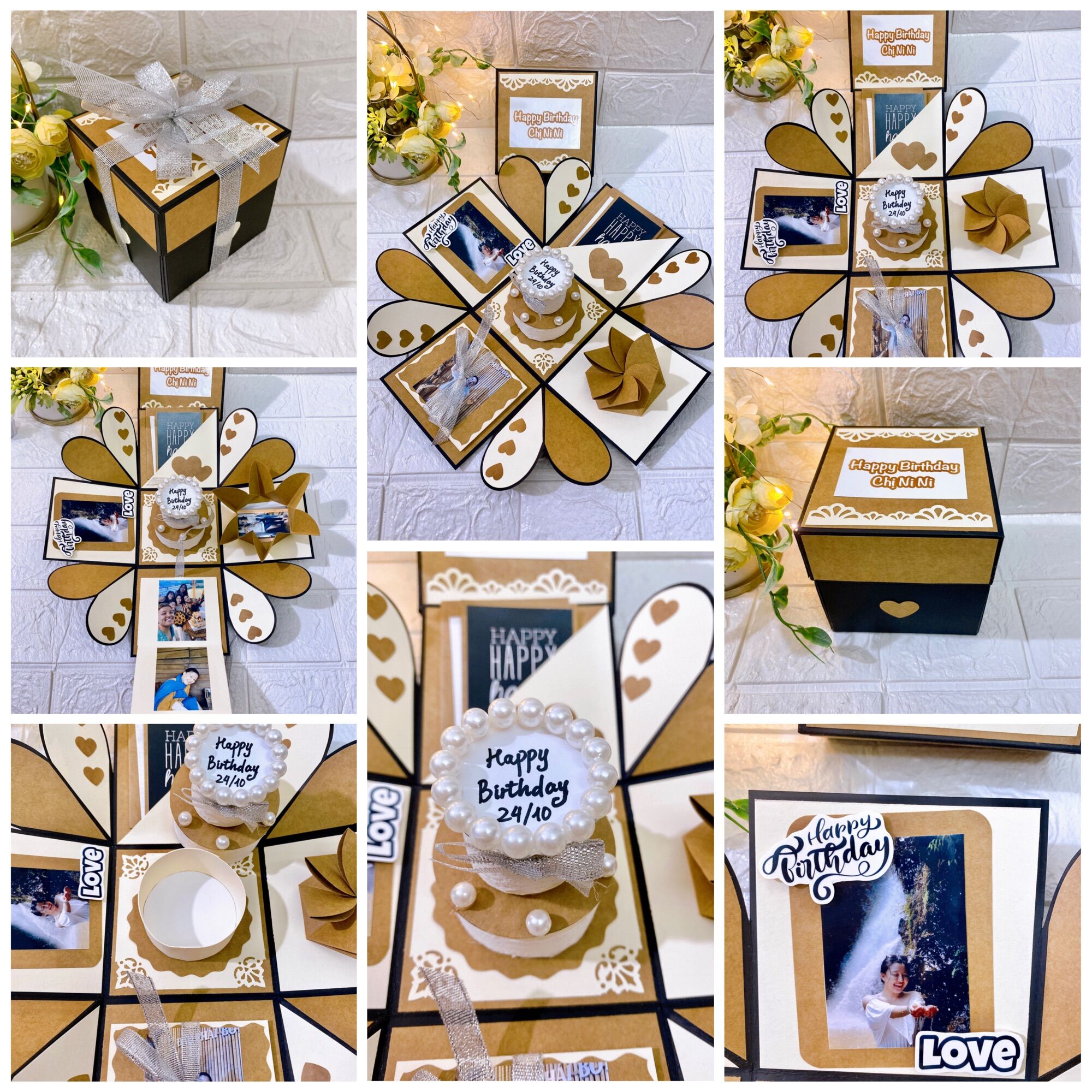 Love box - Hộp quà ảnh handemade nền Kraft size 10cm dáng trái tim - Tặng 10 ảnh