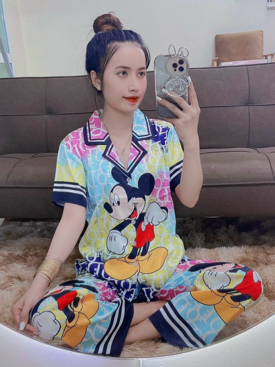 Tay ngắn lụa xước thiết kế mới ,Đồ bộ mặc nhà chất liệu lụa xước