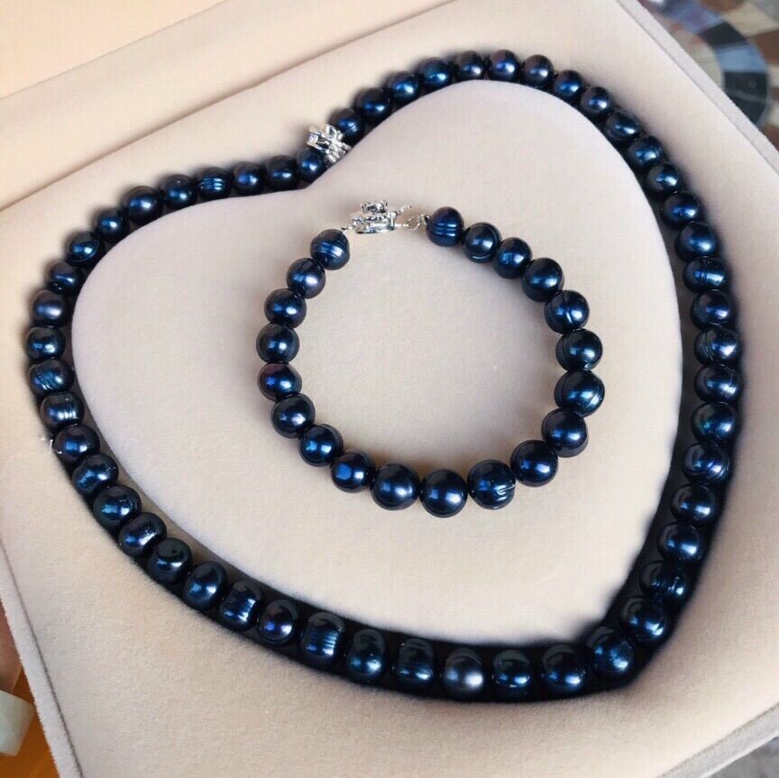 Bộ ngọc trai (gồm vòng cổ, vòng tay) ngọc trai nuôi nước ngọt màu Lông công [size 8ly]- BẢO NGỌC SOUVENIR