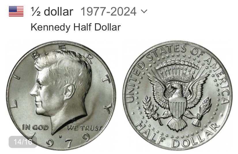 Đồng xu 1/2 dollar kennedy mỹ 1971-2022