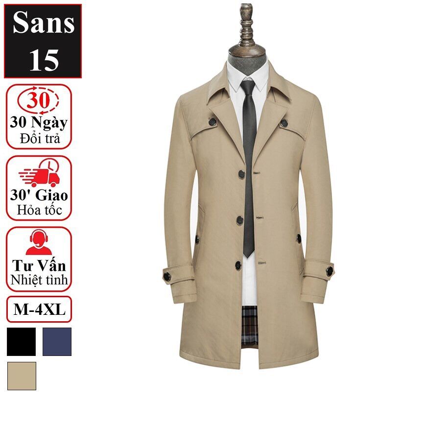 Áo khoác blazer nam kaki Sans15 măng tô hàn quốc mangto dáng vừa đủ size M L XL bigsize cỡ lớn 2XL 3XL 4XL