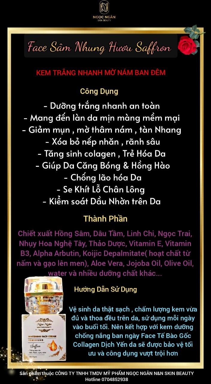 (Hủ to full size 60gr )FACE SÂM NHUNG SAFFRON CAO CẤP (trắng nhanh_mờ thâm nám_ngăn dầu)