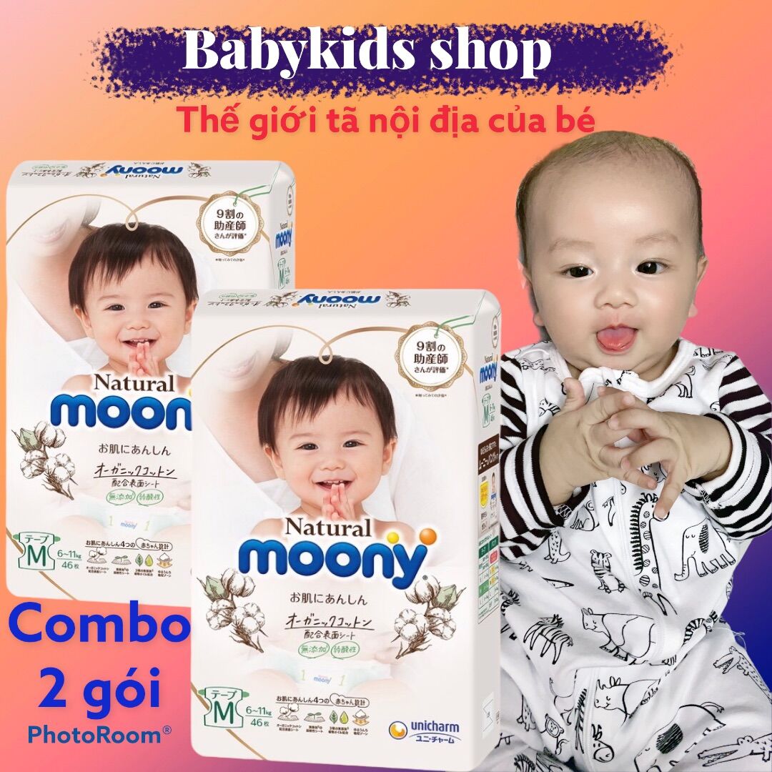 Combo 2 gói tã moony natural nội địa nhật dán/quần nb63/s58/m46/l36/xl32