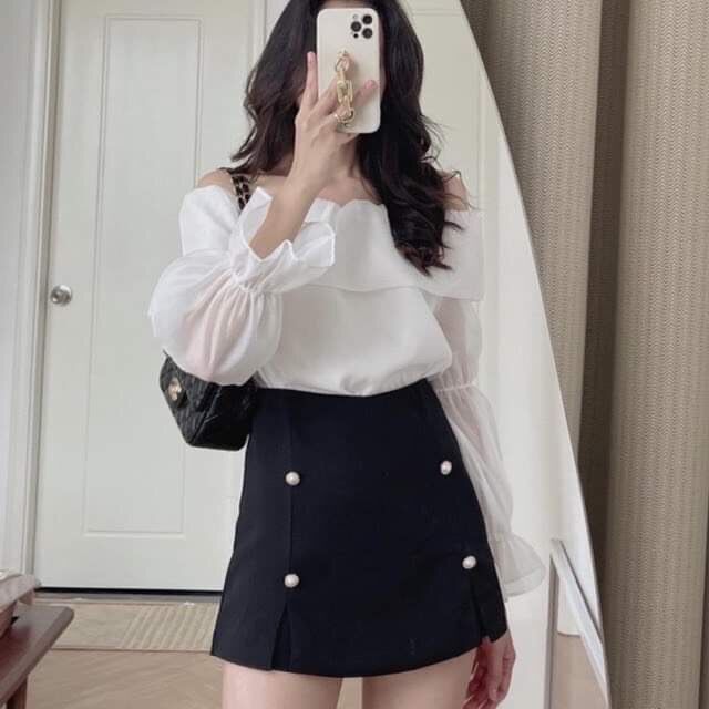 Áo sơ mi trễ vai tiểu thư
