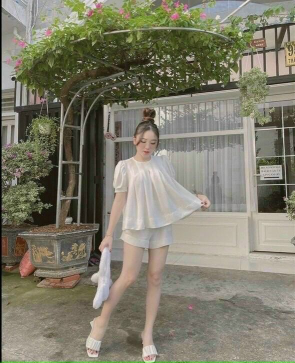 Set bộ áo banydoll xếp ly ngực