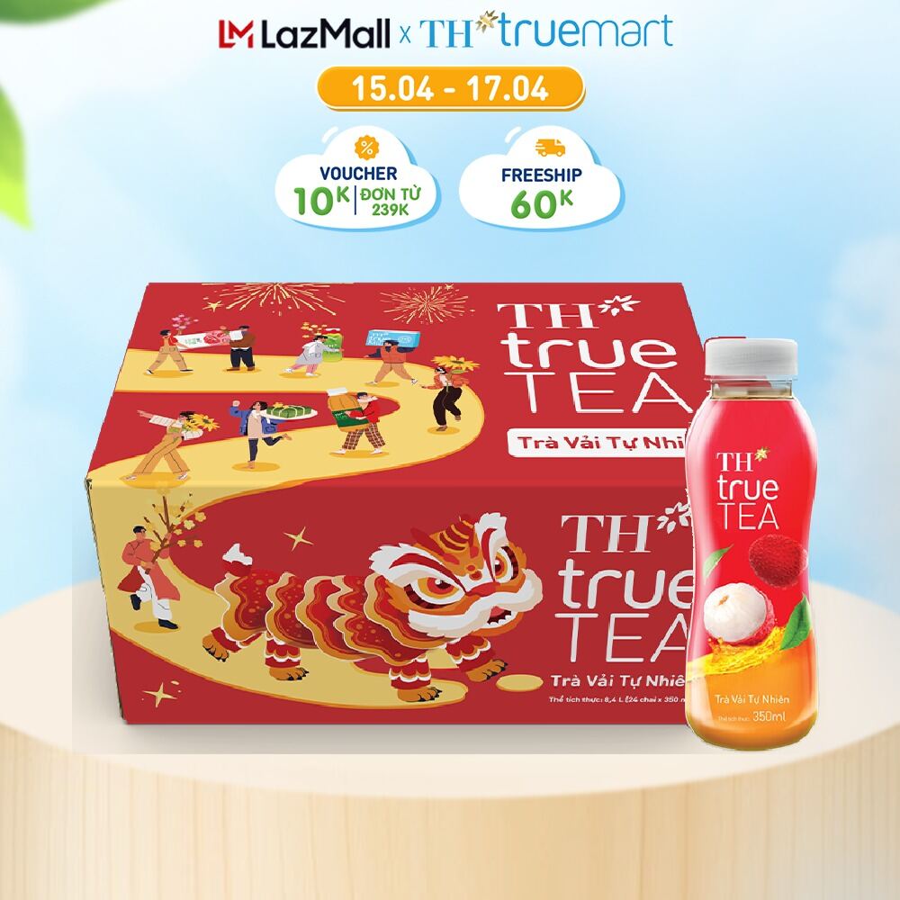 Thùng 24 chai Trà Vải Tự Nhiên TH true TEA 350ml (24 x 350ml)